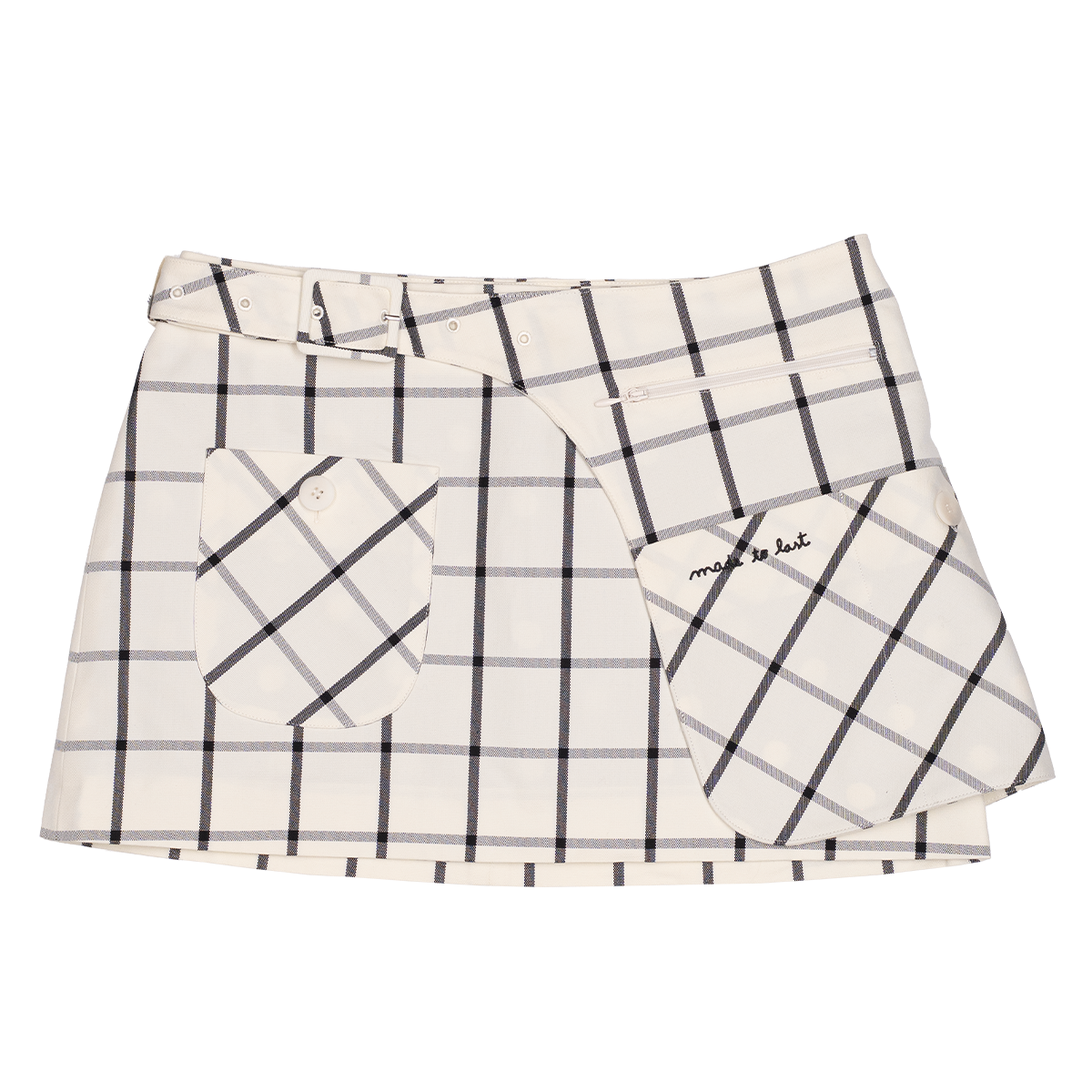 Plaid patterned skirt with a white background