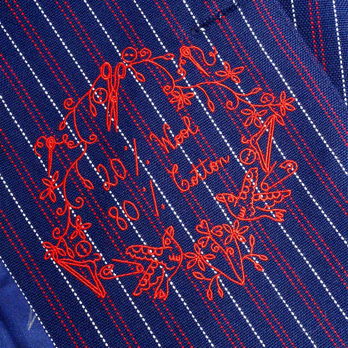 Blue striped blazer with red embroidery 