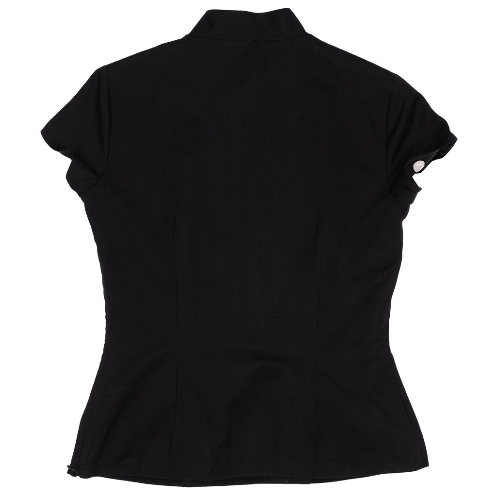 Black short-sleeve top on a white background