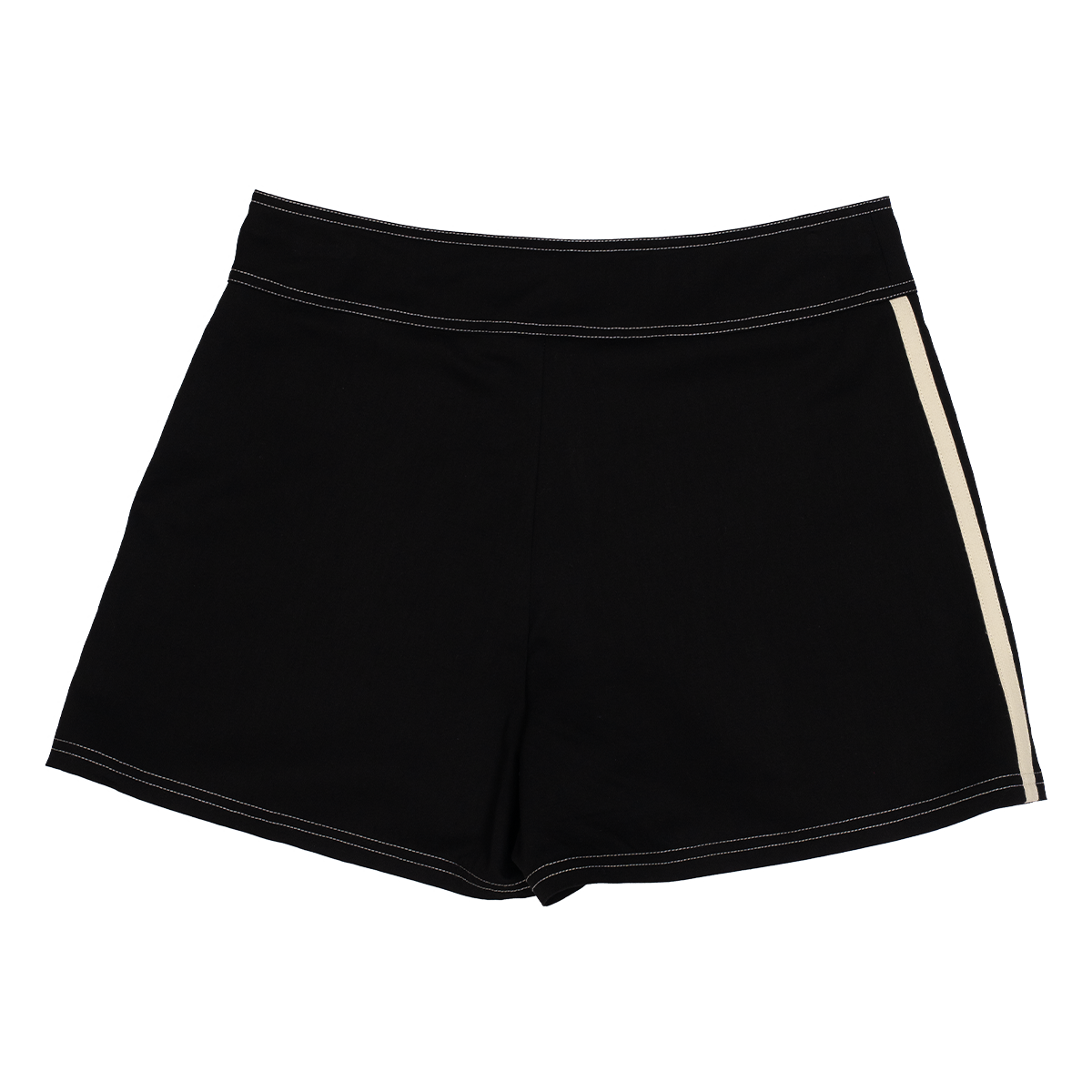Black shorts with a yellow stripe on a white background