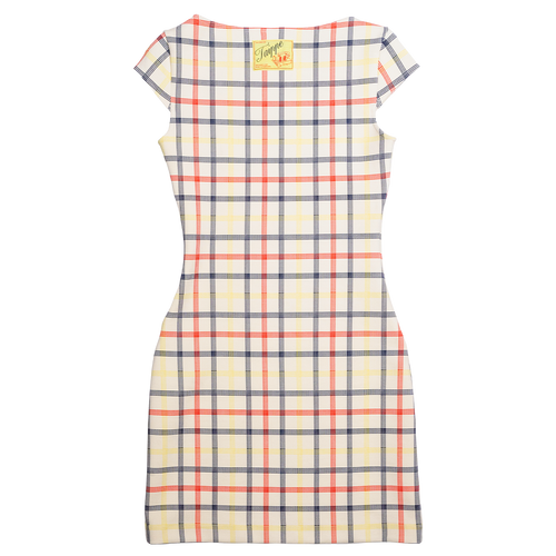 Plaid dress with a visible brand label on a white background