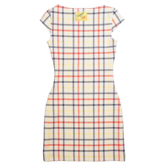 Plaid dress with a visible brand label on a white background