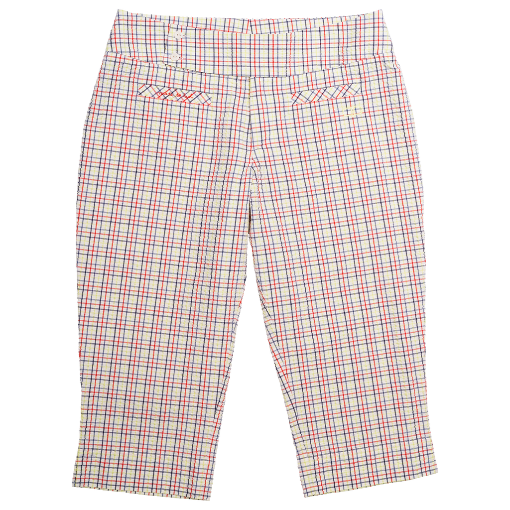 Plaid capri pants on a white background