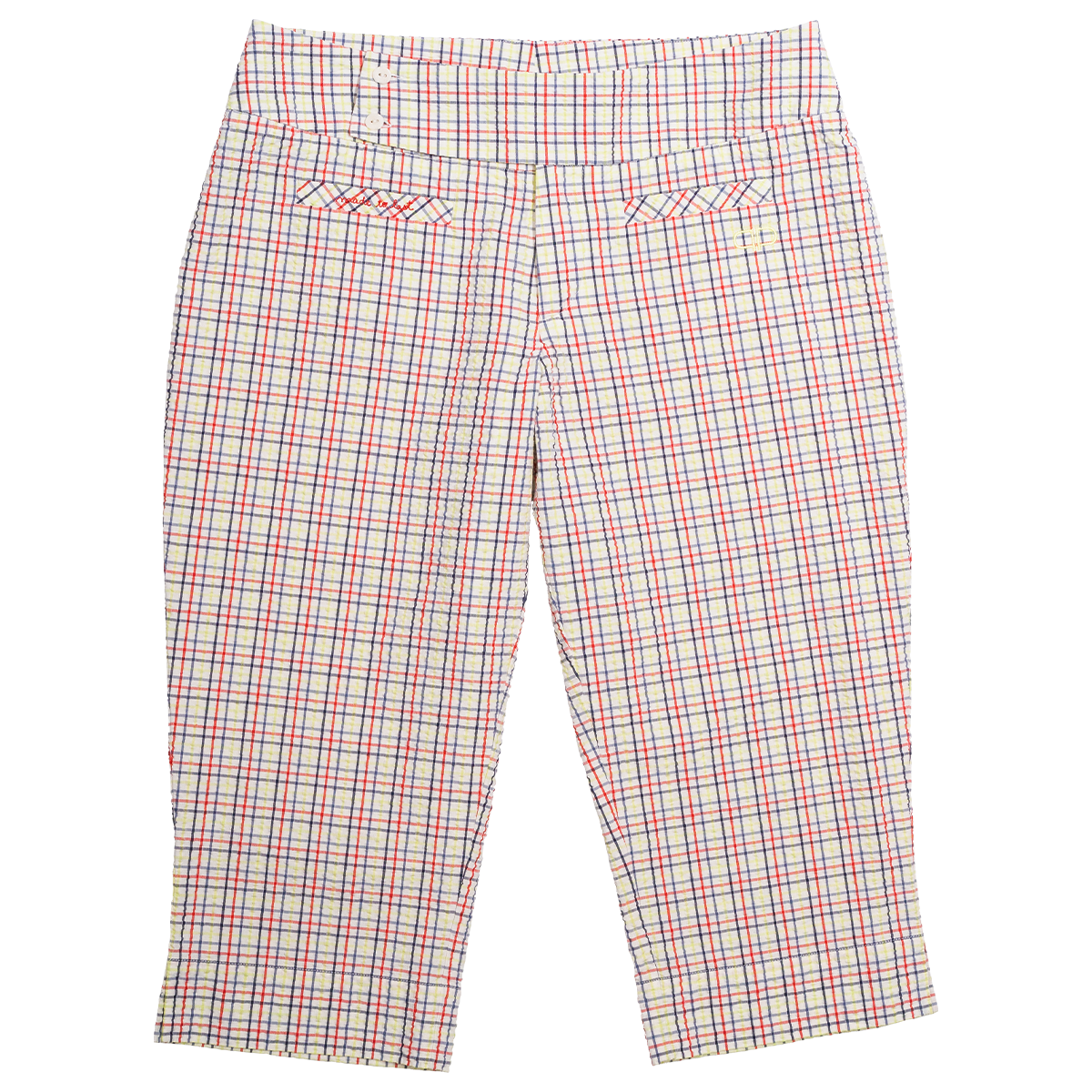 Plaid capri pants on a white background