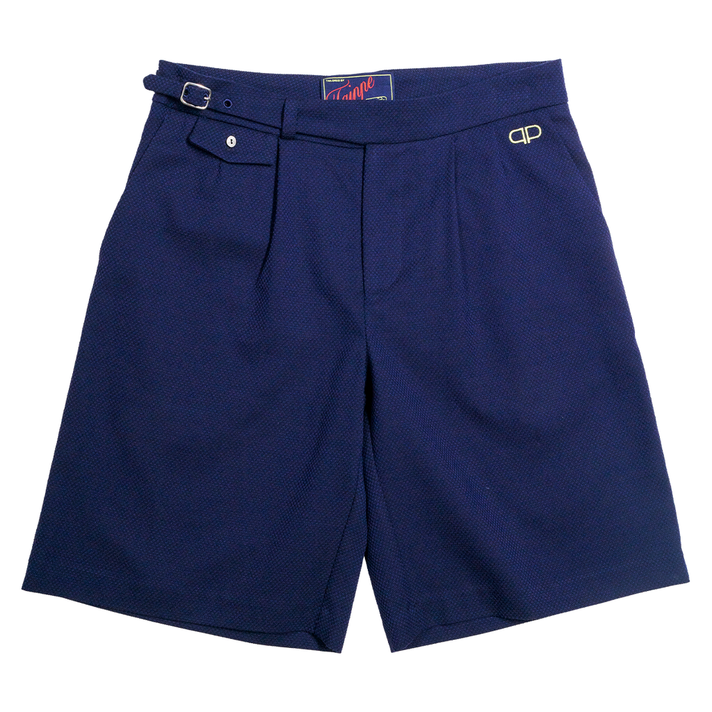 Blue shorts with a belt on a white background