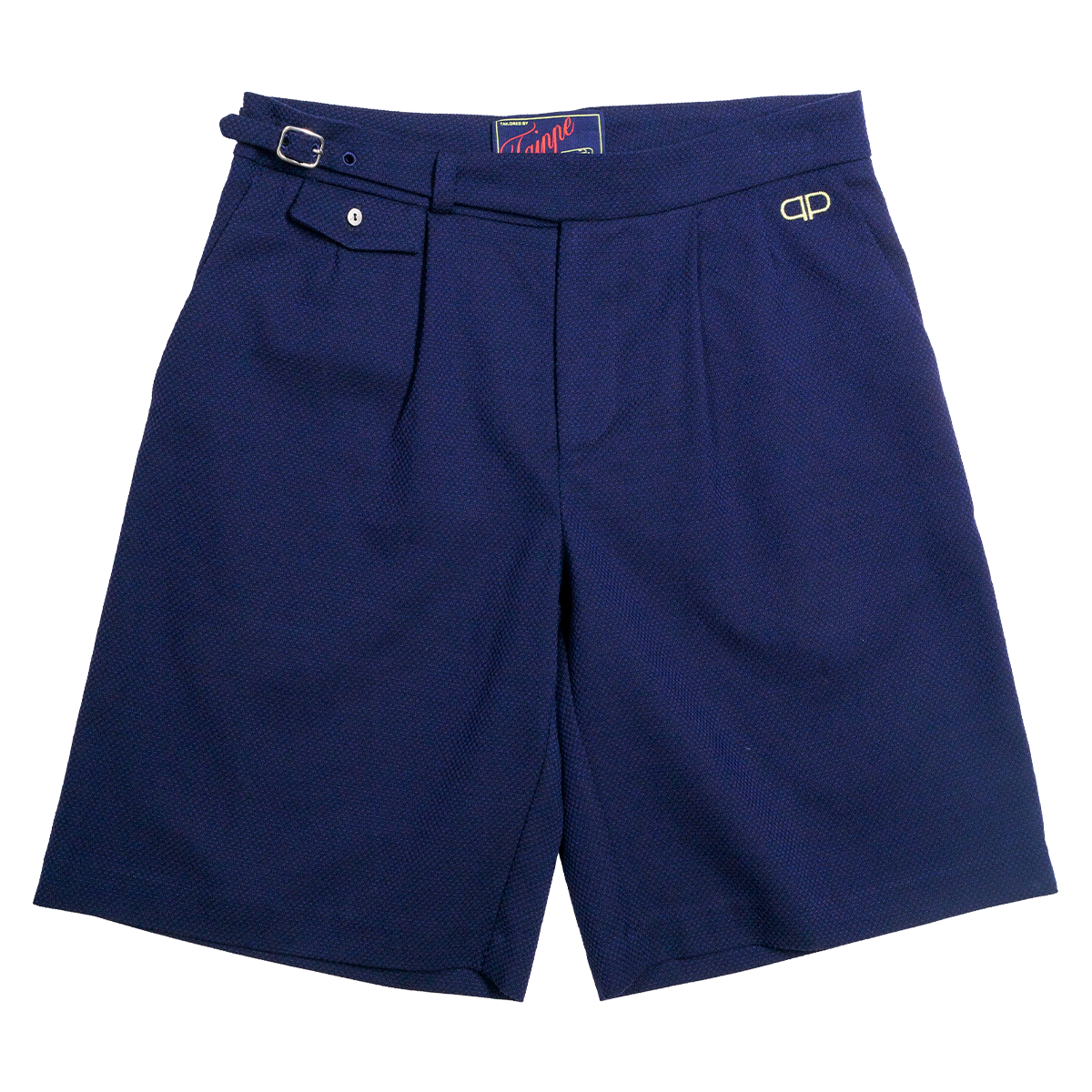 Blue shorts with a belt on a white background