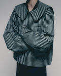 Striped jacket with a high collar on a plain background
