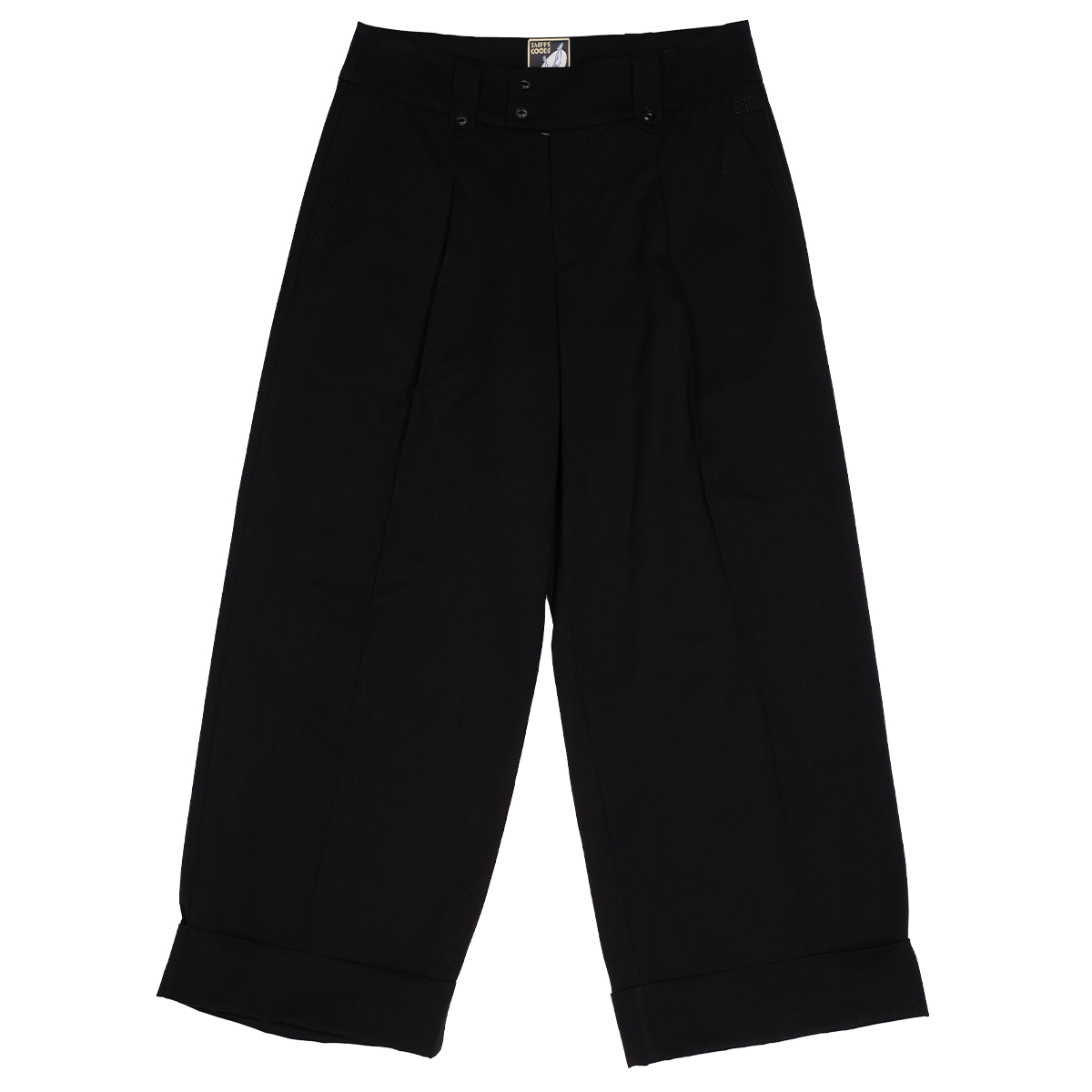 Black wide-leg pants on a white background