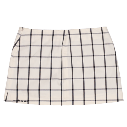 Plaid skirt with black lines on a white background