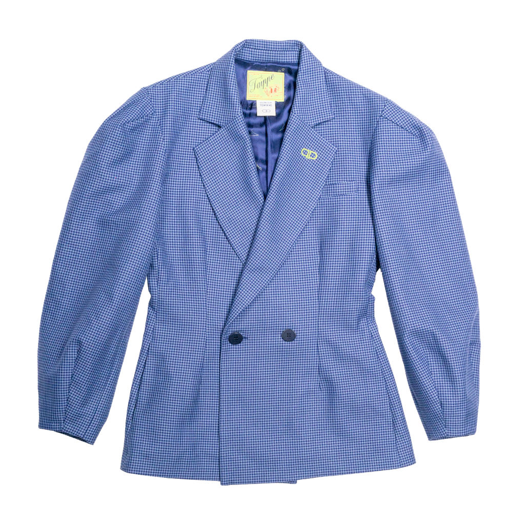 Blue checkered blazer on a white background