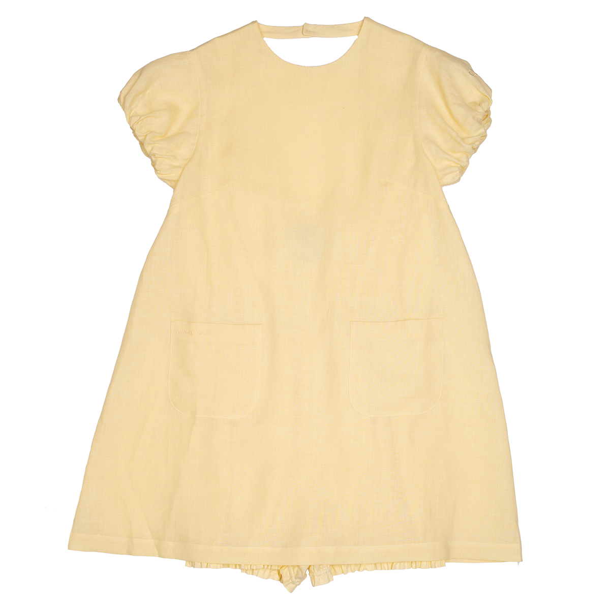 Yellow dress with ruffled sleeves on a white background