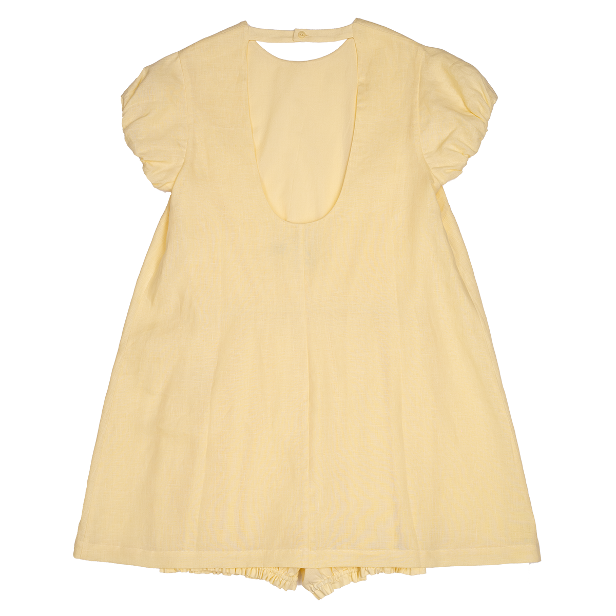 Yellow dress with ruffled sleeves on a white background
