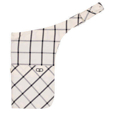 Plaid-patterned bag with a visible brand logo on a white background
