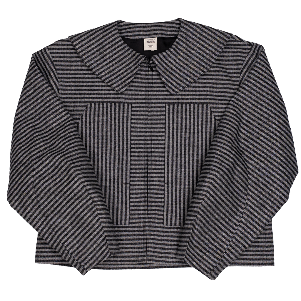 Black and grey striped jacket on a white background