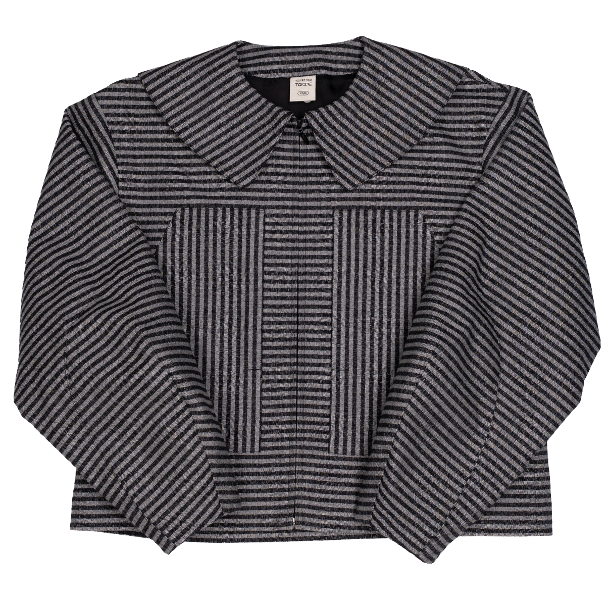 Black and grey striped jacket on a white background